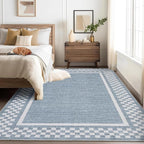 GarveeHome Modern Bordered 8x10 Area Rugs for Living Room Bedroom Soft Washable Large Bedroom Throw Carpet Non Slip Checkered Geometric Rugs for Dining Room Home Decor Office, Blue