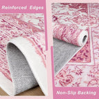 2x3 Bright Pink Area Rug for Entryway, Small Washable Rugs with Non-Slip Backing for Girls Bedroom, Cute Vintage Throw Carpet Kitchen Laundry Front Door Decor