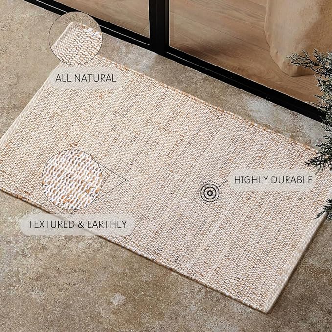Savi Home Jute Cotton 24 x 36 Hand Woven Natural Farmhouse Area Rug for Living Room Bedroom Kitchen Hallway Entryway- Rustic Vintage Bohemian Decor