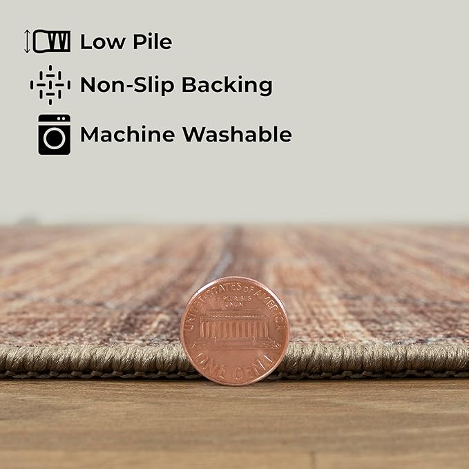 GLN Rugs Contemporary Collection - Machine Washable Area Rug, Contemporary Washable, Non Slip, Low Pile Chenille Rug, Living Room, Bedroom, Kitchen Rug (8' x 10' Terra/Brown)