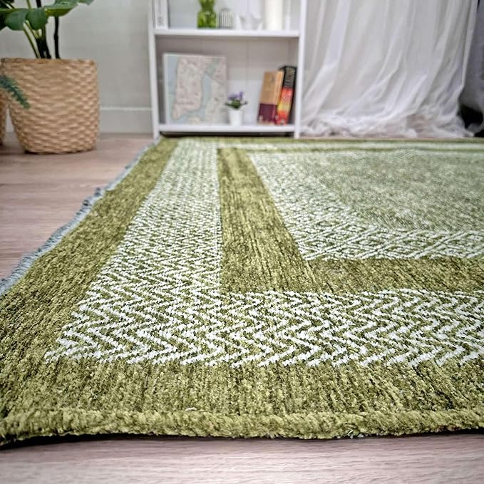 Alfa Rich 7x10 Green Washable Area Rugs for Living Room Bedroom Kitchen Dining Cotton Rug