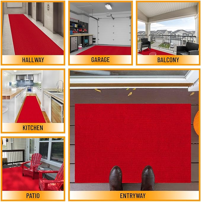 Ottomanson 2'7" x 17' Hallway Runner with Scraper Pile Extra Durable Non-Slip Rug Mat for Indoor & Outdoor Use - Ideal for Kitchen, Entryway, Patio & Garage - High-Traffic Carpet, Red