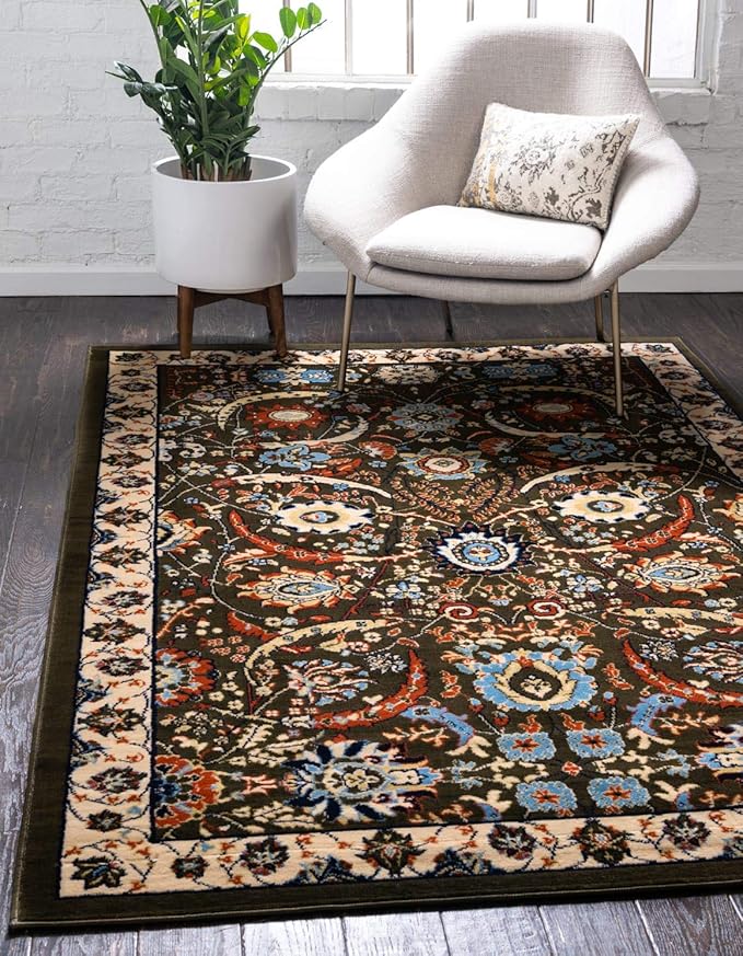 Unique Loom Espahan Collection Area Rug - Cape Cod (9' 10" x 13' 1" Rectangle, Green/ Black)