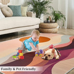 Boho Sun Area Rugs 4x5ft, Minimalist Line Kids Play Rug, Geometric Solar Throw Rugs Bedroom Fluffie Soft for Coffee Shop Living Room Under Table Game Room
