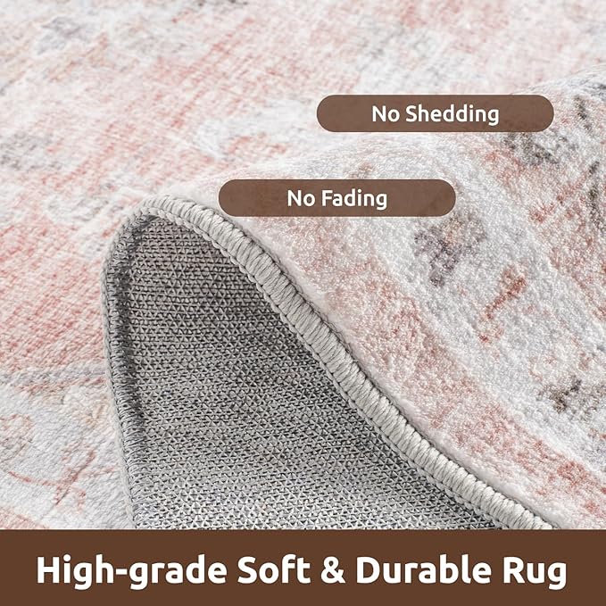 AMOAMI-Area Rug 6X9 Rugs for Living Room-Vintage Soft Pink Rugs for Bedroom-Non Slip Carpet-Machine Washable Rug for Dining Room Living Room Bedroom Office Under Table