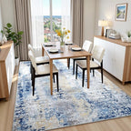 Washable Abstract Rug, 5x7 Modern Area Rugs with Non-Slip Rubber Backed for Living Room, Thin but Soft Contemporary Carpet Kitchen Bedroom Dining Room Decor, Midnight Blue