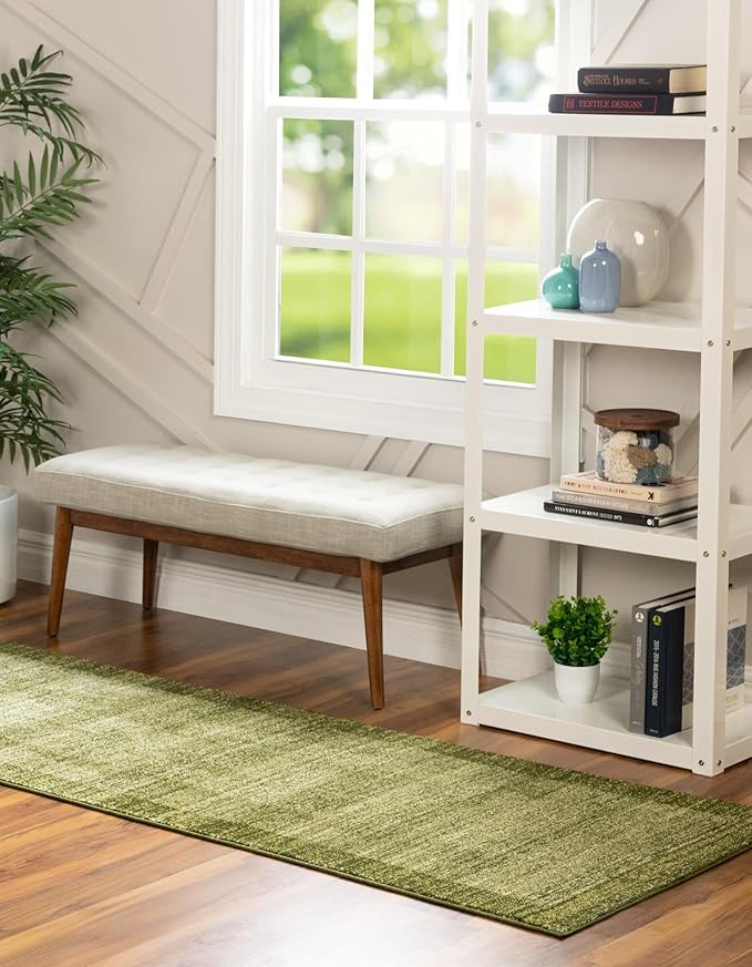 Rugs.com Angelica Collection Rug – 6 Ft Runner Light Green Medium Rug Perfect for Hallways, Entryways