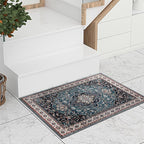 Easy-Going Area Rug 3x5 Entryway Rug Washable Inside Door Mats for Home Entrance Non-Slip Vintage Retro Small Rugs for Entry Living Room Bedroom Kitchen Bathroom Office Lightweight Carpet, Teal Brick