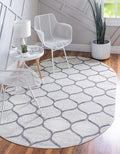 Rugs.com Lattice Frieze Collection Rug – 3' 3 x 5' 3 Oval Ivory Medium Rug Perfect for Living Rooms, Large Dining Rooms, Open Floorplans