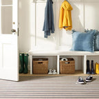Dash and Albert Nimes Ticking Machine Washable Area Rug - 4' x 6' Neutral Stripe Washable Accent Rug - Durable, High Traffic Areas Kitchen, Mudroom, Hallways