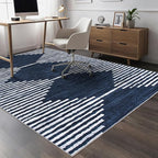 HelloTree Area Rug for Living Room 5x7 Washable Geometric Moroccan Rug Stripe Farmhouse Bohemian Minimalistic Non Slip Non Shedding Ultra Thin Soft Rug for Bedroom Office DiningRoom Nursery-Blue
