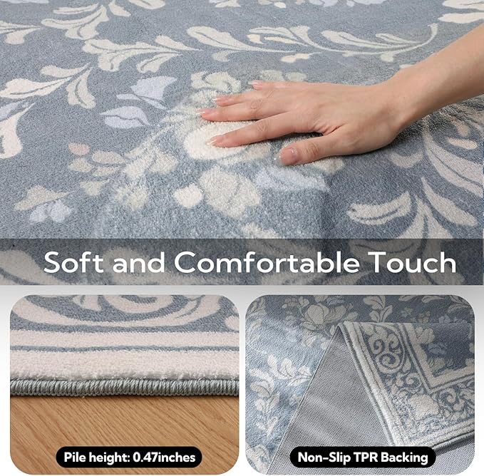 SOULFUL Medium Pile 2x3 Entryway Rug - Soft Underfoot Small Area Rug - Greige Boho Floral - Washable Non-Slip - Perfect for Hallway Kitchen Bedroom Bathroom Indoor Entrance