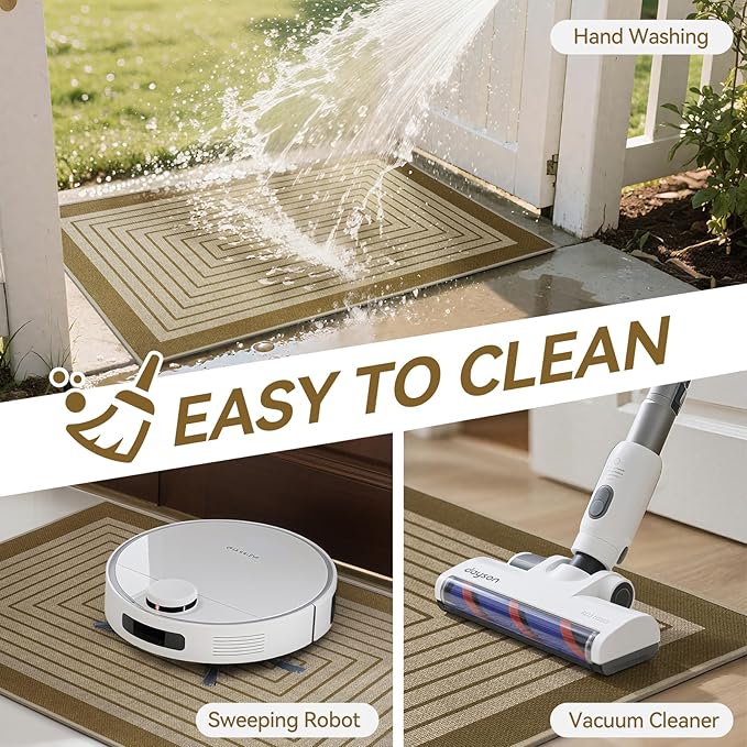 Front Door Mat 24''x35'', Absorbent Muddy Dirt Resist Washable Non Slip Low-Profile Indoor Doormat, Easy Clean Welcome Entryway Door Mats, Brown
