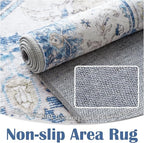 jinchan Kelda Area Rug 2x3 Entryway Rug Washable Soft Indoor Vintage Floor Cover Retro Distressed Mat Accent Lightweight Non-Slip Carpet for Entrance Bathroom Kitchen Living Room Bedroom Blue