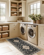 Area Rugs 2'x6' Washable Non-Slip, Floral Vintage Distress Print Pattern Medallion Carpet for Living Room Bedroom Dining Room, Black Brown Neutral Dark Tan