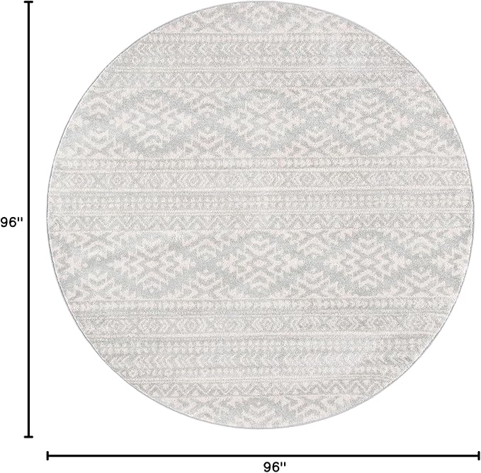 SAFAVIEH Tulum Collection Area Rug - 8' Round, Light Grey & Ivory, Moroccan Boho Tribal Design, Non-Shedding & Easy to Clean, Ideal for Living Room, Bedroom, Dining Space (TUL272F)