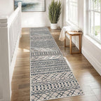 KUTA Boho Runners for Hallways 2x8 Light Brown Black Moroccan Washable Runner Rug Non-Slip Vintage Kitchen Rugs Ultra Soft Distressed Geometric Floor Carpet for Bedroom Laundry Living Room