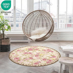 4ft Round Machine Washable Area Rug for Living Room, Pink Vintage Boho Floral Rug Large Non-Slip Low Pile Soft Faux Wool Carpet, Kids and Pets Friendly for Bedroom Nursery Farmhouse Home Decor Rug