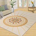 Boho Sun Area Rugs 6x9ft, Minimalist Line Fluffie Rugs for Living Room, Geometric Solar Nursery Rug with Under Rug Non Slip Tape for Bedroom Kids Room