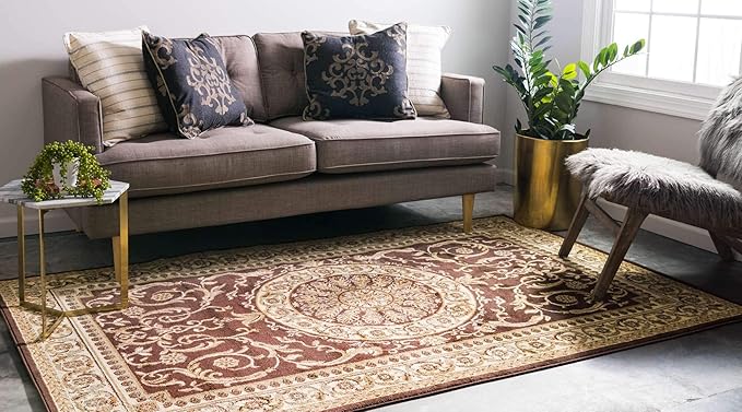 Unique Loom Versailles Collection Traditional Classic Medallion Floral Motif Area Rug (3' 3 x 5' 3 Rectangular, Brown/ Ivory)