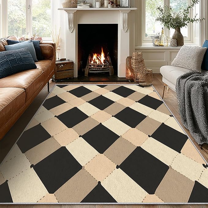 Washable 2x3 Modern Geometric Small Rug Entryway, Abstract Diamond Design Indoor Door Mat for Bedroom Entrance, Modern Geometric Home Decor, Low Pile, Non Slip, Kids & Pet Friendly (N4147)