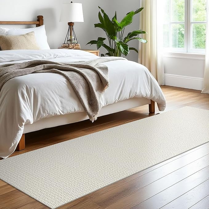 EARTHALL Woven Runner Rug 2x8 Ft Washable Runners for Hallways Cotton Rubber Backed Kitchen Runner Braided Indoor Floor Carpet Runners for Entryway, Hallway, Kitchen, Bedroom, Cream/Grayish