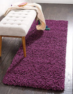 Unique Loom Solid Shag Collection Area Rug (2' 6" x 13' 1" Runner, Eggplant Purple)