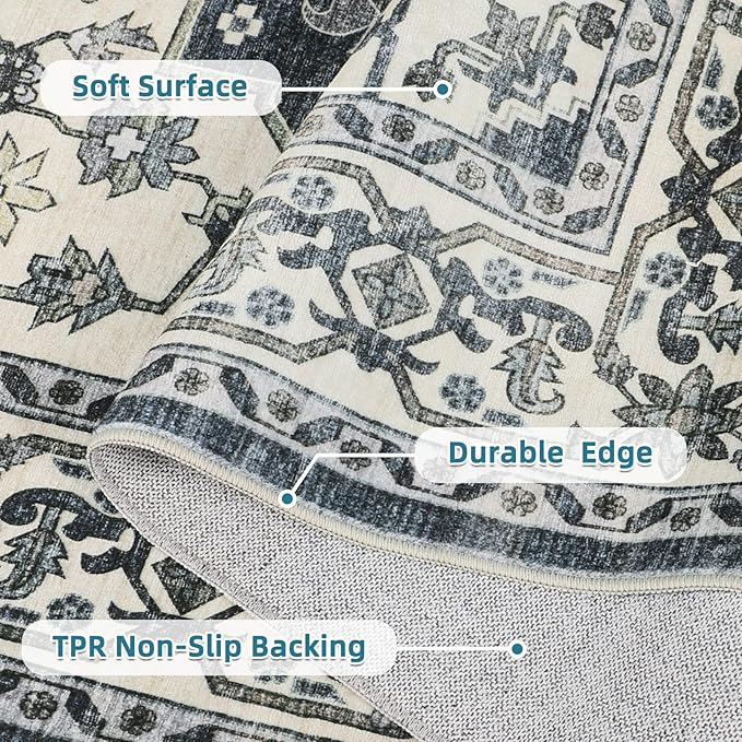Dripex Vintage Runner Rug-2x8 Washable Distressed Hallway Runner Oriental Medallion Carpet Non-Slip Stain-Resistant Kitchen Mat Foldable Thin Accent Rug for Entrance Living Room Bedroom