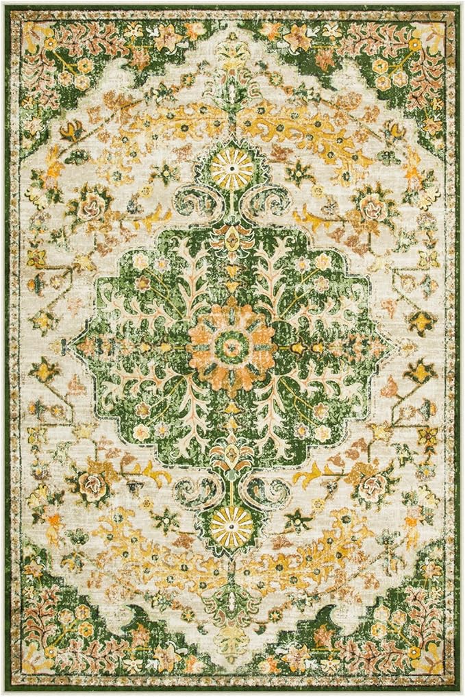 Lahome Bohemian Floral Medallion Area Rug - 4x6 Soft Rugs for Living Room Washable Rugs for Bedroom, Vintage Non Slip Indoor Carpet for Apartment Dining Room Kitchen Foyer RV, Yellow/Green/Multi