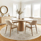 9x9 Beige Round Rug 9ft Living Room Circle Rug Vintage Round Area Rug Non Slip Indoor Carpet for Apartment