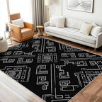 Geometric Rug, Washable 6x8 Rug for Living Room, Black and White Patterned Indoor Carpet, Modern Geometric Decor for Home, Bedroom, Soft Non Slip Thin Design FER20