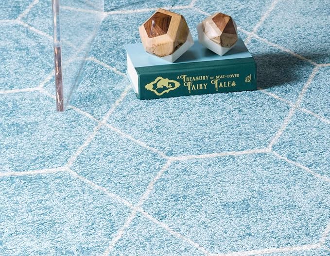 Unique Loom Trellis Frieze Collection Area Rug - Geometric (3' 3" x 5' 3", Light Blue/ Ivory)