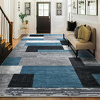 Large Area Rugs,Modern Geometric Patchwork Floor Decor for Bedroom Aesthetic Carpet, Rockwood Collection, Indoor Rugs for Living Room, Dining Room, Nursery, Office, Machine Washable Rug,4x6 Ft Blue