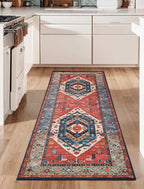 SERISSA Boho Washable Runner Rug, 2x6 Rug Runner Non-Slip Vintage Rust Hallway Kitchen Runner Rug Ultra Soft Print Distressed Tribal Floor Carpet Runner for Bedroom Bathroom Laundry Living Room