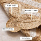 HOMEMONDE Scalloped 2'x6' Jute Runner Rug - Natural Braided Fiber - Handmade Boho Farmhouse Style Décor - Rustic Vintage Sustainable Area Rug for Entryway, Hallway, Kitchen, Bedroom, Living Room