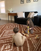 Area Rug 6x8 Rug Machine Washable Non-Slip Low Pile Print Pattern Western Rug for Living Room Bedroom Entryway Tribal Series-Yellowbrown/Cream