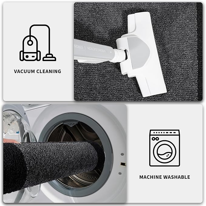 PURRUGS Dirt Trapping Door Mat 32" x 84", Non-Slip/Skid Machine Washable Entryway Rug, Shoes Scraper, Throw Rug, Super Absorbent Area Rug for Muddy Wet Shoes and Paws, Bluish Grey & Charcoal