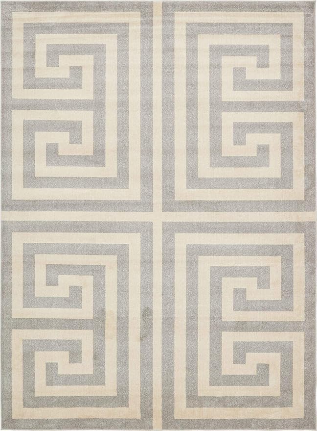 Unique Loom Athens Collection Classic Geometric Modern Border Design Area Rug (10' 0 x 13' 0 Rectangular, Gray/ Beige)