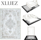 Area Rug 9x12 Living Room Rug, Machine Washable Vintage Distressed Medallion Rug Non-Slip Soft Low Pile Large Indoor Rugs for Bedroom Kitchen Dining Room Office(Taupe,9'x12')