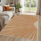 Boho Sun Print Area Rug for Living Room 5x8, Modern Abstract Non-Slip Washable Rugs, Soft Stripe Minimalism Carpet for Bedroom, Nursery, Entryway, Dining Room & Office Decor, Orange White