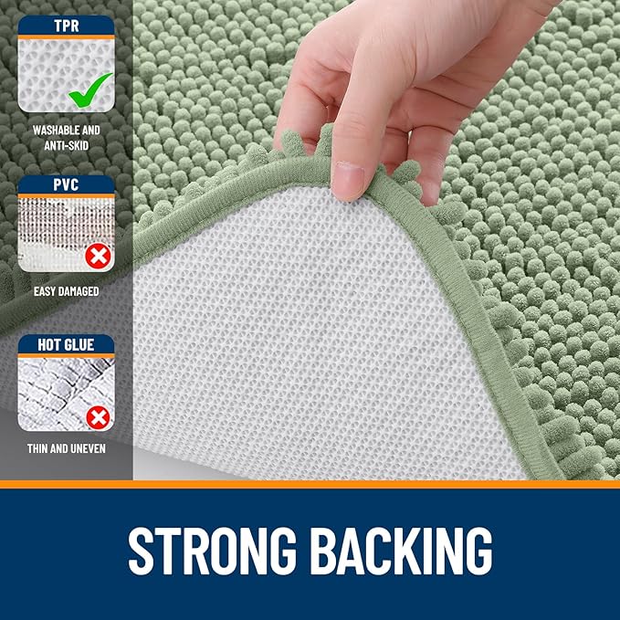 OLANLY Bathroom Rugs 36x24, Extra Soft Absorbent Chenille Bath Rugs, Rubber Backing Quick Dry, Machine Washable Bath Mats for Bathroom Floor, Tub and Shower, Home Decor Accessories, Sage Green
