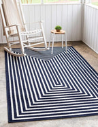 Unique Loom Sabrina Soto Outdoor Collection Geometric, Modern, Vibrant, Carved Area Rug (9' 0 x 12' 0 Rectangular, Navy Blue/ Ivory)