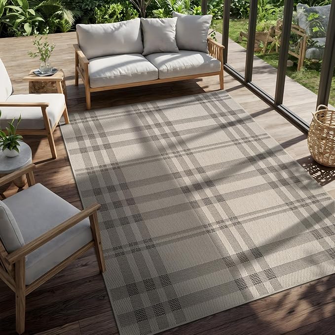 CAMILSON Easy Jute Rug 9x12, Indoor Outdoor Off-White Color Fiber Area Rugs for Living Room Patio and Dining Room Rug, Checkred Boho Woven Design, Easy-Cleaning, Washable Outside Carpet (9 x 12)