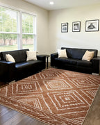 Area Rug 7x9 Rug Machine Washable Non-Slip Low Pile Print Pattern Western Rug for Living Room Bedroom Entryway Tribal Series-Yellowbrown/Cream