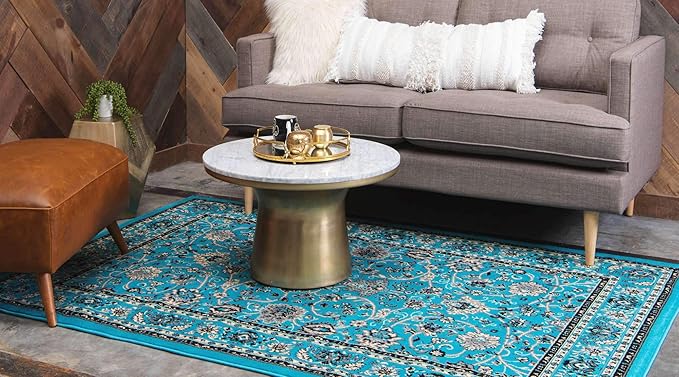 Unique Loom Sialk Hill Collection Area Rug - Washington (4' 1" x 6' 1" Rectangle Turquoise/Black)