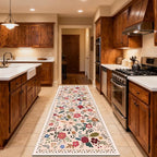 Washable Begie Red 2'6" x 8' Runners for Hallways, Non Slip Long Floor Runner for Kitchen, Entryway Indoor, Stain Resistant Rubber Backing Floral Décor Rug