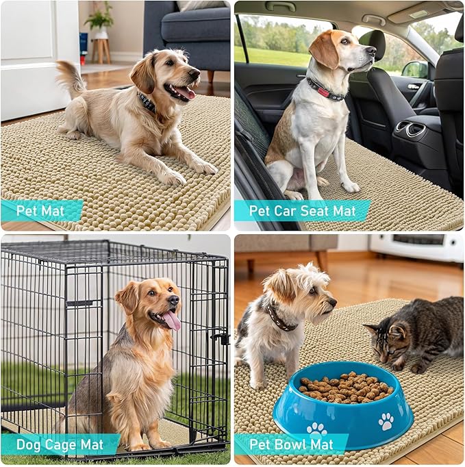 OLANLY Dog Door Mat for Muddy Paws 24x16, Absorbs Moisture and Dirt, Absorbent Non-Slip Washable Doormat, Quick Dry Chenille Mud Mat for Dogs, Entry Indoor Entryway Carpet for Inside Floor, Beige