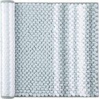 PiccoCasa Chenille Bathroom Rug, Soft Fluffy Absorbent Bath Mat, Medium Pile Striped Carpet Washable Non Slip Bathroom Floor Mats(17"x24",Light Blue & White)