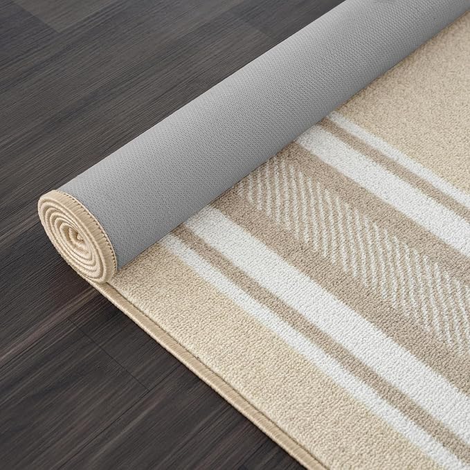 Beverly Rug Non Slip Area Rugs 2x3 Modern Bordered Non Skid Rubber Backing Soft Entryway Rug for Living Dining Room Easy to Clean Non Shedding Kitchen Bedroom Indoor Carpet 2 x 3 Beige