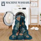 Lahome Floral Washable Rugs for Bedroom, 4X6 Area Rug Ultra-Thin Soft Living Room Rug, Non-Slip Classroom Stain Resistant Lightweight Boho Low-Pile Carpet for ‎‎Nursery Office (4x6ft,Navy Blue)